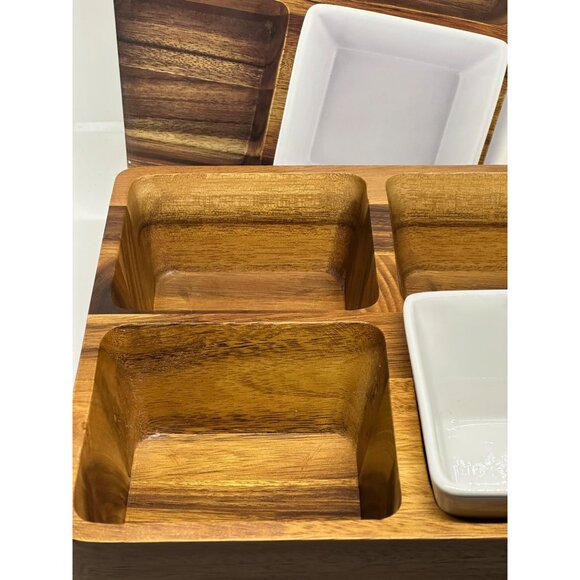 NIB The Cellar Divided Server – Wood Tray with White Removable Ceramic Bowl - Picture 3 of 9